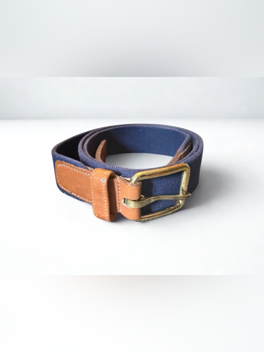 Vintage Dooney & Bourke Navy Elastic Belt with Tan Leather 42